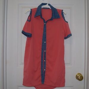 Vibrant Summer Shouderless Button-up Blouse